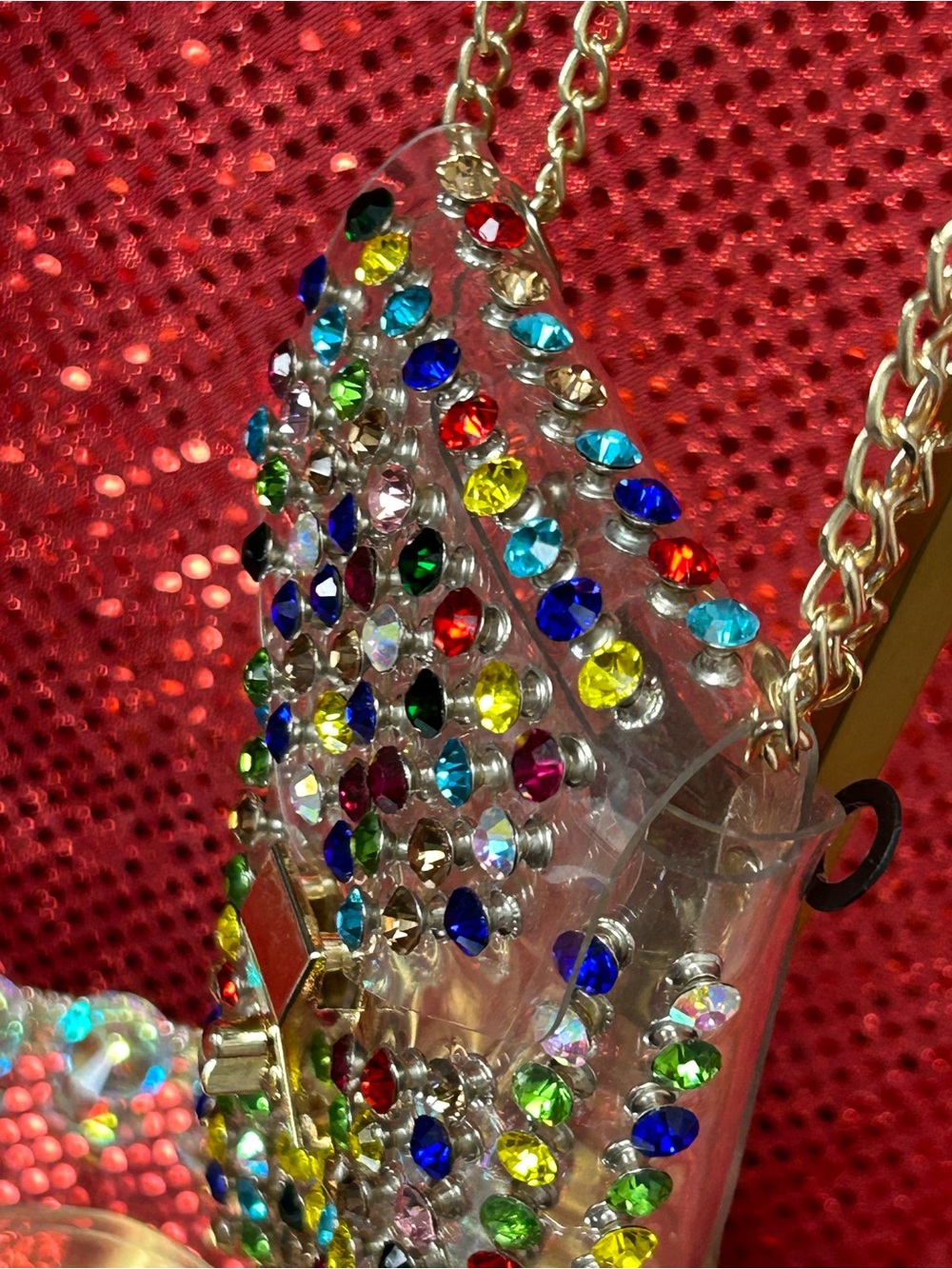 Nicole Clear Multi-Color Rhinestone Phone Crossbody Bag - Approx. 4.5 x 7 - Picture 7 of 12
